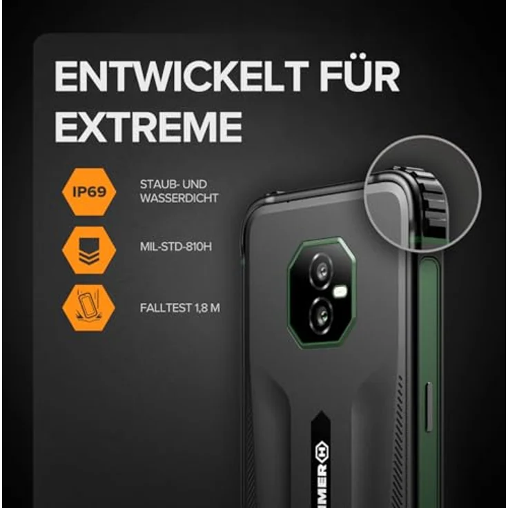 Hammer Ranger 4G, Outdoor Handy mit 6" Display, 128GB Speicher, 5000mAh Akku, IP69, Dual SIM, eSIM, NFC – Schwarz – Bild 2