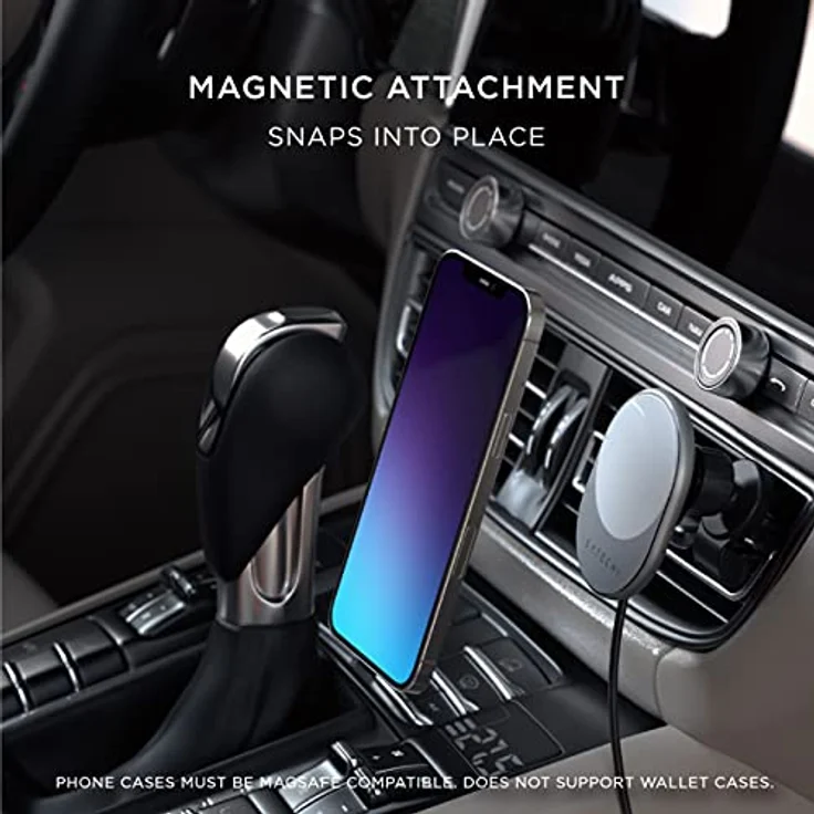 SATECHI Magnetisches kabelloses Autoladegerät (Qi Wireless Charging) 7,5W Lüftungshalterung - Kompatibel mit iPhone 15 Pro Max/15 Pro/15/15 Plus, 14 Pro Max/14 Pro/14/14 Plus, 13 Pro Max/13 Pro – Bild 3