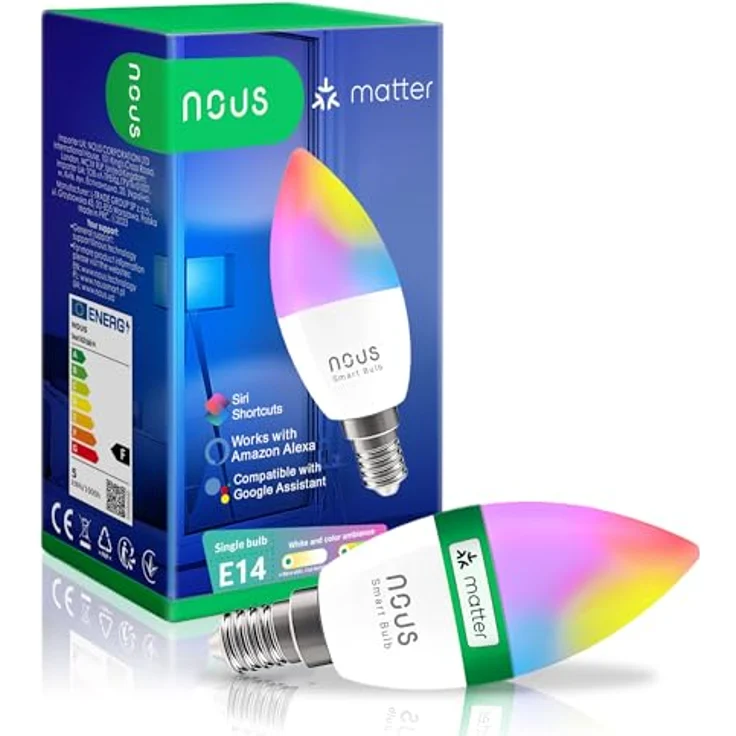 NOUS P4 Smarte WIFI Glühbirne RGB E14, LED Lampe mit Matter Protokoll, Alexa kompatibel, 9W, 16 Millionen Farben, Smart Life/Tuya App – Bild 1