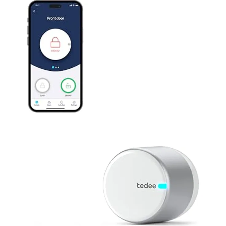 tedee Lock GO 2, smartes Bluetooth-Türschloss, nachrüstbar ohne Zylindertausch, Steuerung per App, schwarz, Ø 58mm x 65mm
