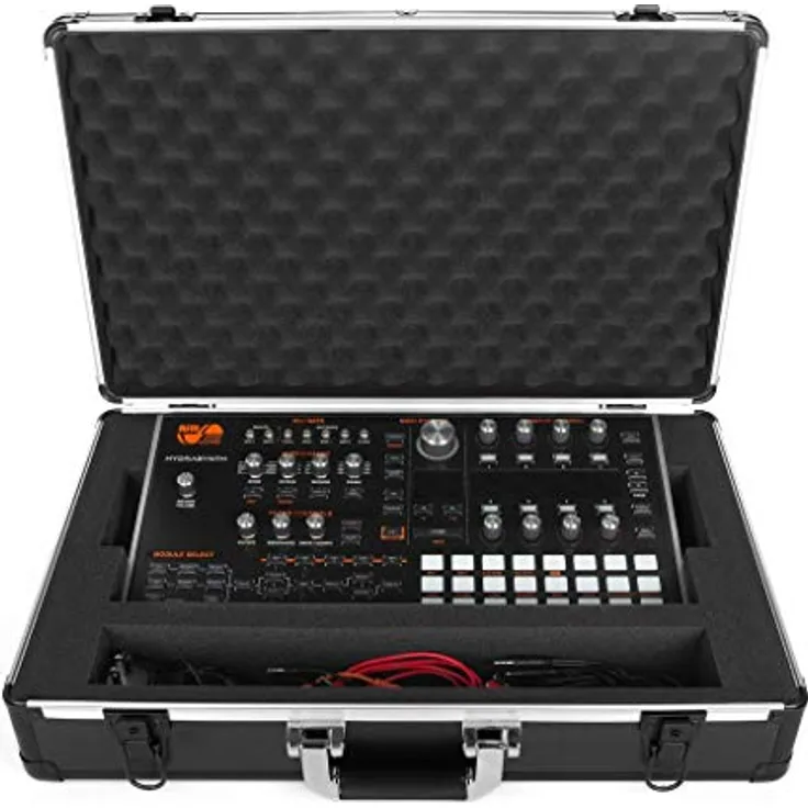 Analog Cases UNISON Case für ASM Hydrasynth Desktop oder vergleichbare Synthesizer (Transportkoffer, Eckschutz aus Aluminium, gepolsterter Deckel mit Tragegriff, Kabelaufbewahrungsfächer), Schwarz