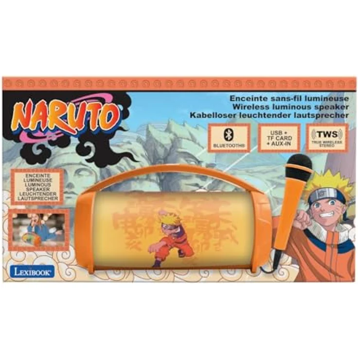 Lexibook BTP585NAZ, Naruto, Leuchtender kabelloser Lautsprecher mit Mikrofon, Stereo-Sound, Karaoke-Funktion, USB- und SD-Karten-Anschluss, Wiederaufladbarer Akku – Bild 4