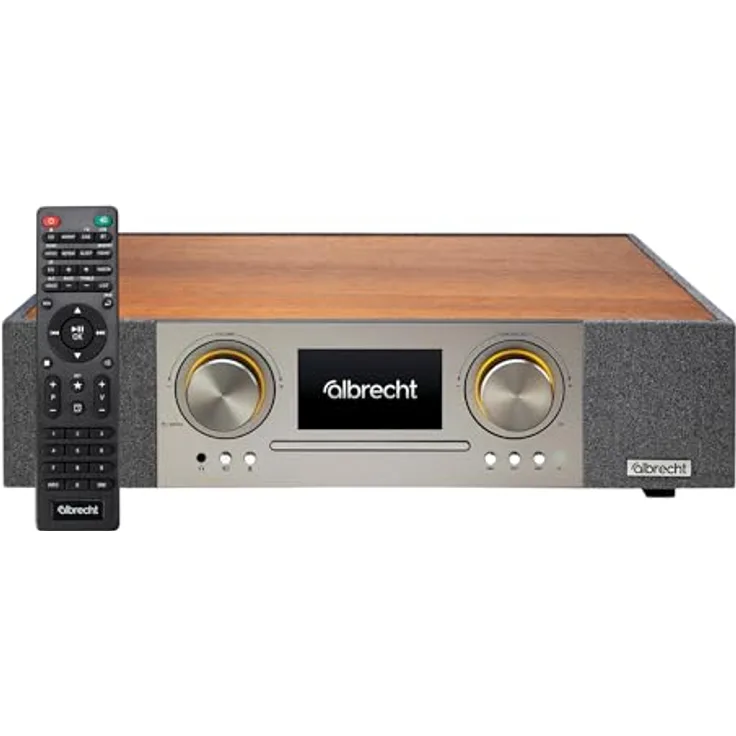 Albrecht DR 1000 All-In-One Soundsystem, 2.1 Soundbar mit 30 Watt Subwoofer, Clear-Voice, Internet-Radio, DAB+, CD-Player, Musik-Streaming, HDMI, braun/grau