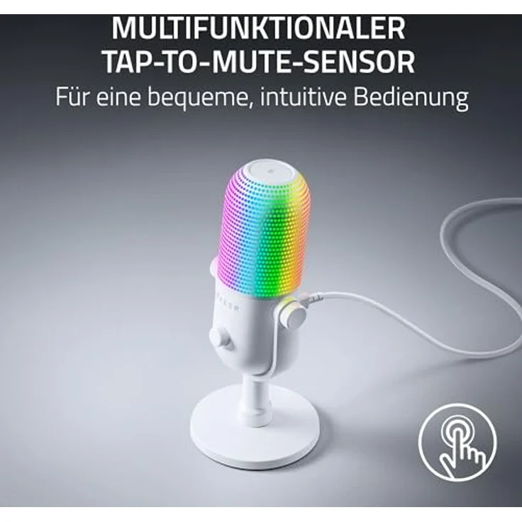 Razer Seiren V3 Chroma - RGB USB-Mikrofon - Supernieren Kondensator-Mikrofon mit Tap-to-Mute (Reaktive Beleuchtung, Digitaler Verstärkungsbegrenzer und integrierter Schockdämpfer) Weiß – Bild 3