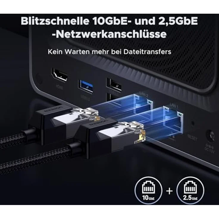 UGREEN NASync DXP4800 Plus 4-Bay Desktop NAS, Intel Pentium Gold 8505 5-Core CPU, 8GB DDR5 RAM, 128G SSD, 1 * 10GbE, 1 * 2,5GbE, 2*M.2 NVMe-Steckplätze, 4K HDMI, Network Attached Storage (Diskless) in Schwarz – Bild 4