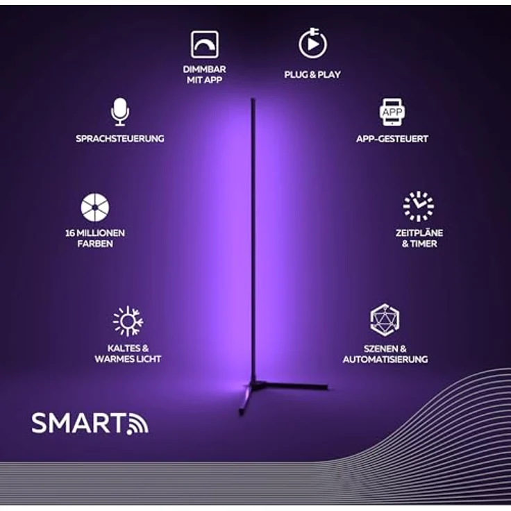 Calex Smart LED-Stehleuchte Smart Floorlamp, RGBW mit Fernbedienung, dimmbar, WLAN steuerbar, Sprachsteuerung – Bild 2