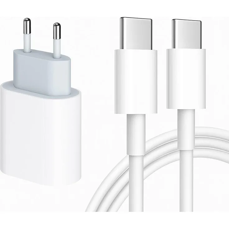 Marco Kuhn 20W USB-C Ladegerät Weiß mit 2m USB-C auf USB-C Kabel, 60W Schnellladen, GaN-Technologie, Universal