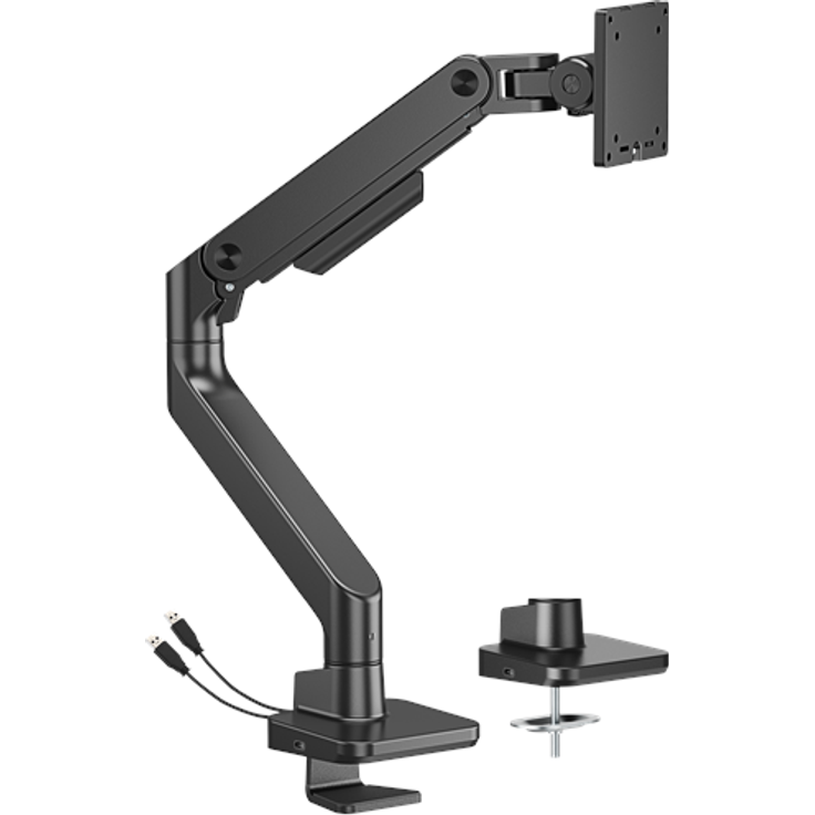 DUTZO Monitorarm Heavy Duty für 1 Monitor bis 49", mit USB A- und C-Anschlüssen, schwarz