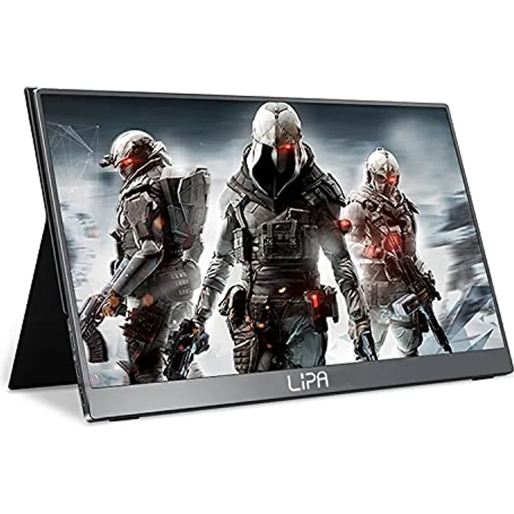 Lipa HDR-60 Tragbarer Monitor 17,3"/144 Hz/Full HD/HDMI/2X USB C/1920p/2 Lautsprecher mon08 Schwarz, mit Hülle und Ständer