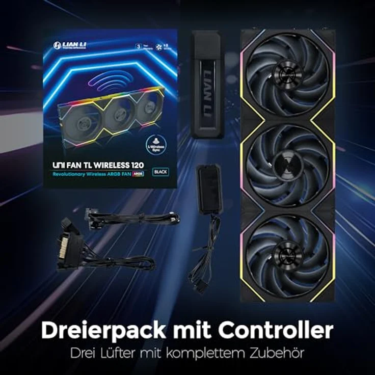 Lian Li UNI FAN TL Wireless PC Lüfter 120mm RGB Schwarz - 3er Pack | PWM - hoher Airflow - Vibrationsarm - Leise – Bild 3