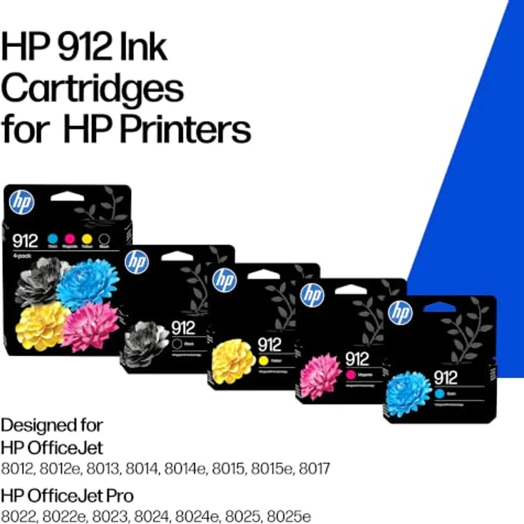 HP Druckerpatronen Original HP 912 (6ZC74AE) Multipack Tintenpatrone, 4er-Pack in Schwarz, Gelb, Cyan, Magenta für Officejet 8010e, 8012, 8013, 8014, 8015, 8022| Officejet Pro 8022, 8023, 8024, 8025 – Bild 2