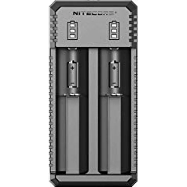 Nitecore UI2 Akku Ladegerät mit USB-C, Zweischachtlader für Akkubatterien, Aufladestation für Camping und Outdoor, schwarz