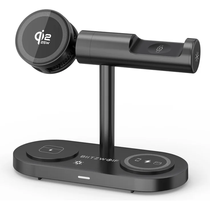 BlitzWolf BW-iW30 7-in-1 Magnetisches Wireless Ladegerät, 25W Schnellladen mit Kühlung für iPhone, Apple Watch & AirPods, Schwarz