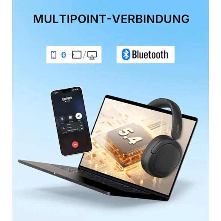 Edifier W800BT SE Over-Ear Bluetooth 5.4 Kopfhörer – KI-Rauschunterdrückung Anrufen – 45std. AKKU – Dual-Device Verbindung – Faltbar – Schwarz – Bild 5