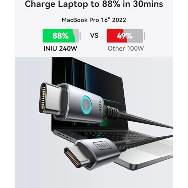 INIU INIUCBLCCMAG240WLEOB, USB-C auf USB-C Kabel, 1,20 m, 5A, 240W, magnetisches Design, Überladungsschutz – Bild 3
