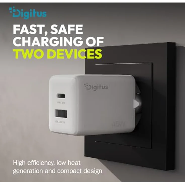 DIGITUS USB-Ladegerät GaN II 45W, 1x USB-C & 1x USB-A, weiß, kompakt – Bild 6