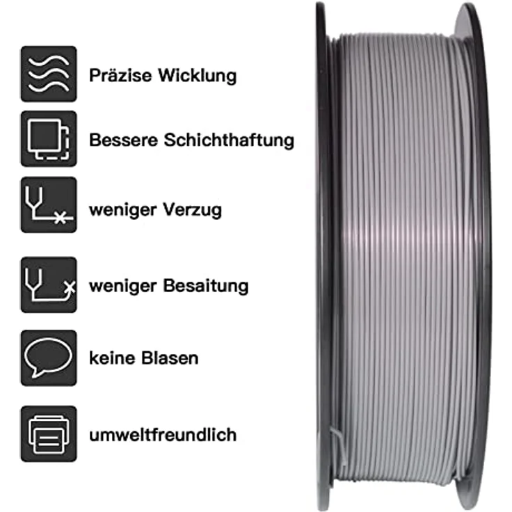 GIANTARM PLA Filament 1.75mm, 1kg 3D Druckmaterial, Grau, Maßgenauigkeit +/- 0,02mm, umweltfreundlich – Bild 2