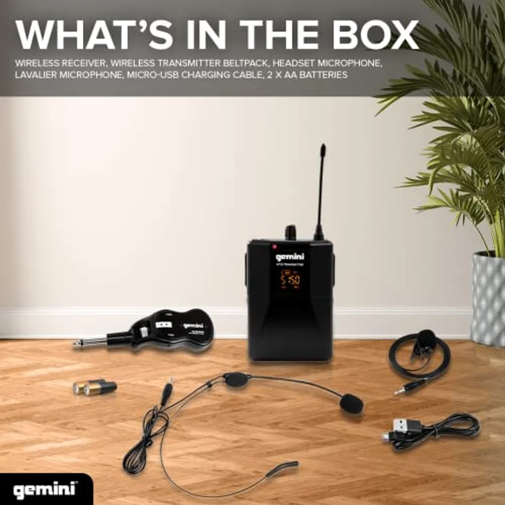 Gemini Sound Pro Audio GMU-HSL100 Plug and Sing Karaoke DJ Bluetooth Wireless UHF Band Headset/Lavalier Mikrofon in Schwarz – Bild 2
