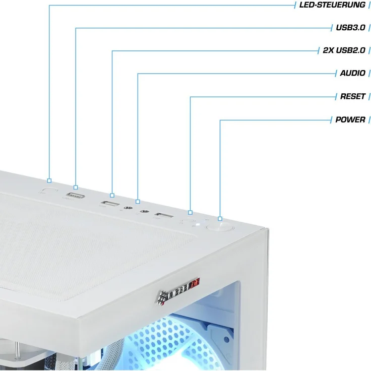 Kiebel InvaderXS Ultra, PC Gehäuse, Weiss, mit kratzfester Front- und Seitenglaswand, farblich einstellbaren Lüftern und effizienten Kühltechnologien