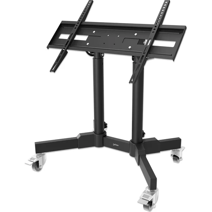 Manhattan Kompakter TV-Ständer auf Rollen, höhenverstellbar für 23" bis 70" (40 kg), neigbar bis +45 Grad, Schwarz