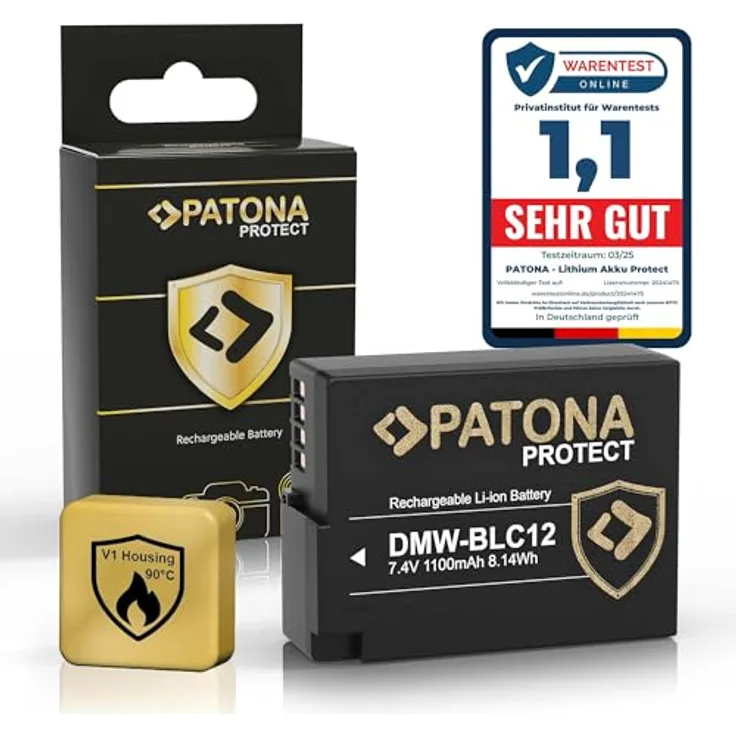 PATONA Protect DMW-BLC12 Kamera Akku 1100mAh mit NTC Sensor und V1 Gehäuse, kompatibel mit Panasonic Lumix DMC FZ200 FZ300 FZ330 FZ1000 G5 G6 G7 G70 G81 G85 G91 GH2 GX8