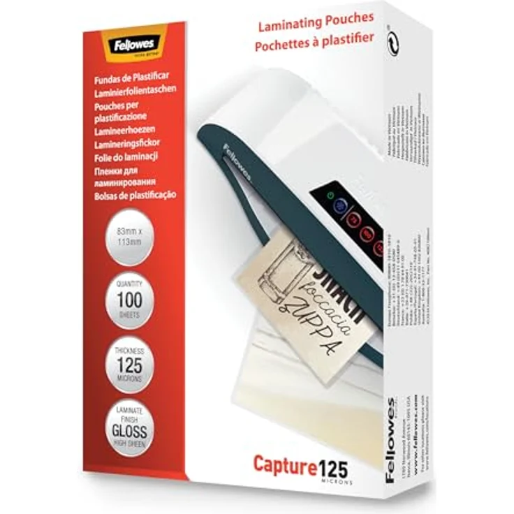 Fellowes Capture125 Laminierfolien glänzend für Kleinformat, 125 micron, 100 St., exzellente Farbwiedergabe, abgerundete Ecken – Bild 1