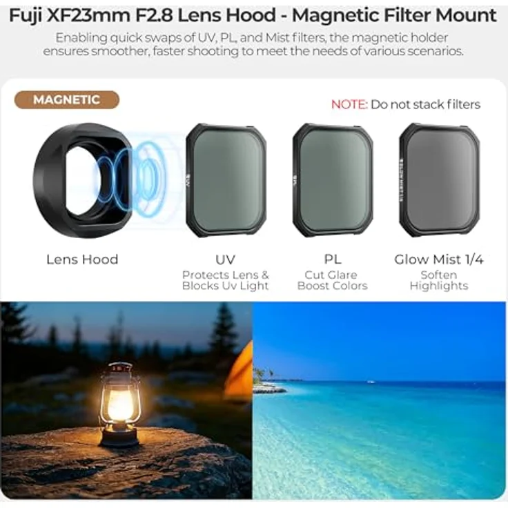 Freewell Magnetische Gegenlichtblende für Fujifilm XF 23 mm F2.8 R WR, inklusive magnetische PL-, UV- und Black Mist 1/4 Filter, gehärtetes Glas, schwarz – Bild 2