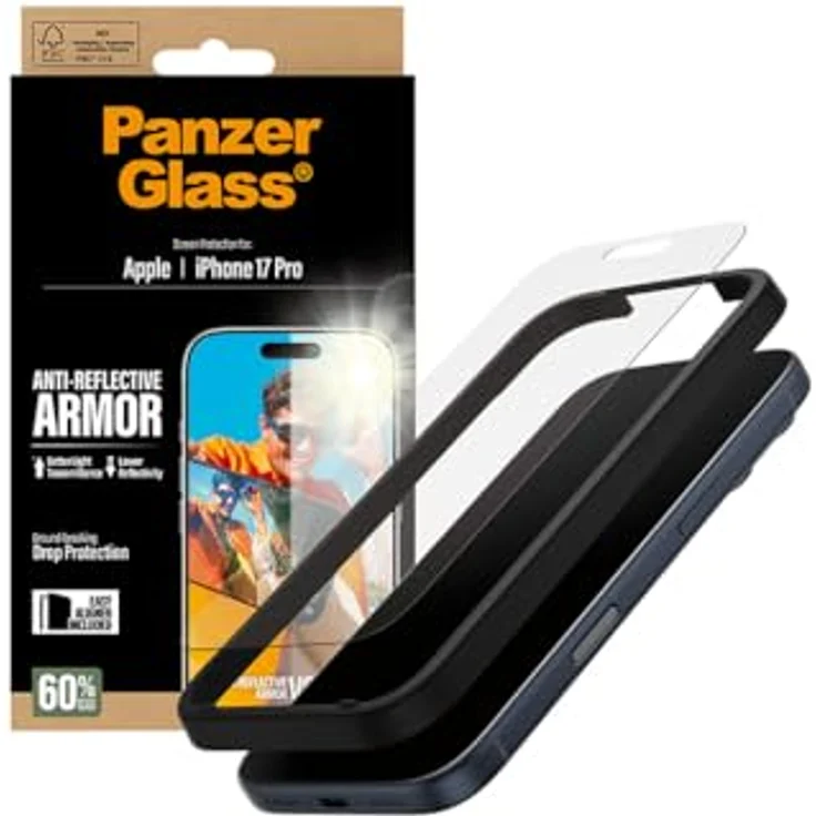 PanzerGlass Anti-Reflective Armor Displayschutz für Apple iPhone 17, 60 % recyceltes Glas, integrierter Blickschutzfilter, stoßfest bis 4,8 m, transparent – Bild 7
