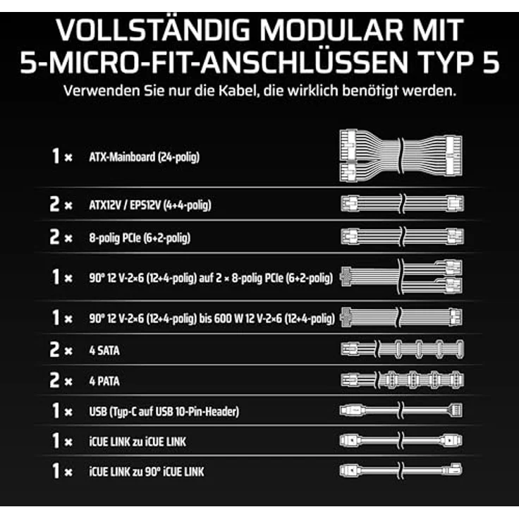 Corsair HX1000i, 1000 W vollmodulares PC-Netzteil mit 80 PLUS Platinum-Zertifizierung, Schwarz – Bild 7
