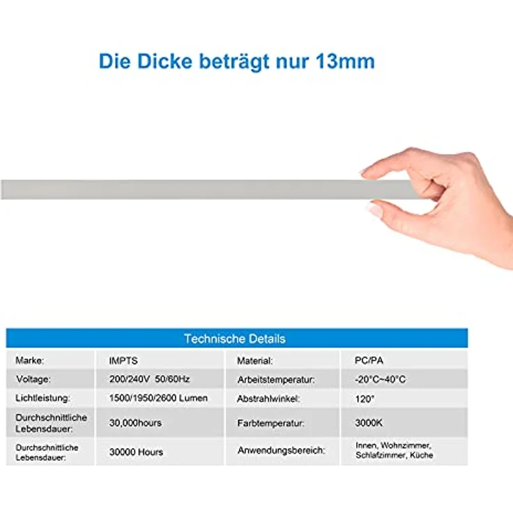IMPTS LED Deckenleuchte 30x60cm, Neutralweiß 3000K, 27W, Schlankes Design für Wohnzimmer, Schlafzimmer, Keller, Küche - Weißer Rahmen – Bild 5