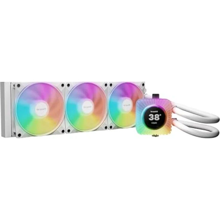 be quiet! Light Loop IO LCD 360mm White, AIO CPU-Wasserkühler mit 2,1-Zoll IPS-LCD und 16 RGB-LEDs – Bild 1