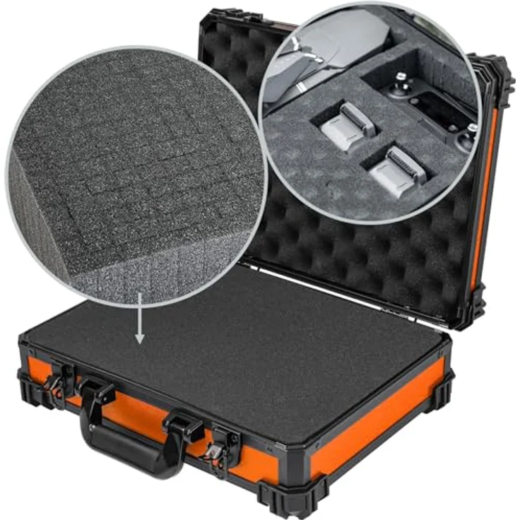 HMF 15502-18 Transportkoffer mit Rasterschaumstoff, Universalkoffer für empfindliche Geräte | 39 x 29 x 12 cm | Orange – Bild 2