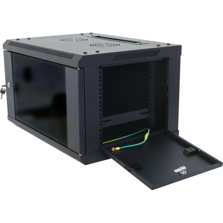 Allnet 19" Wandgehäuse SMA-Serie, 12HE, 600mm tief, Schwarz, zerlegt mit Glastür und Schloss