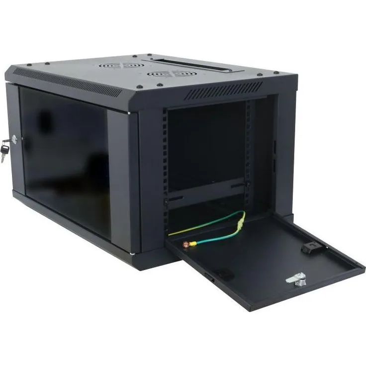 Allnet 19" Wandgehäuse SMA-Serie, 12HE, 600mm tief, Schwarz, zerlegt mit Glastür und Schloss
