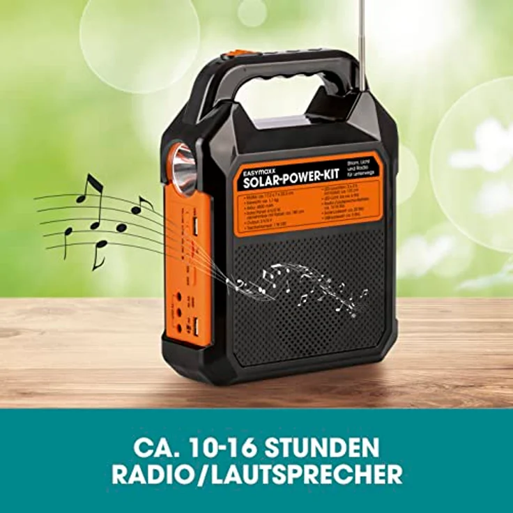 DS Produkte EASYmaxx Solar-Generator Kit 4500mAh, tragbare Powerbank mit integrierter Taschenlampe, Radio & Lautsprecher – Bild 7