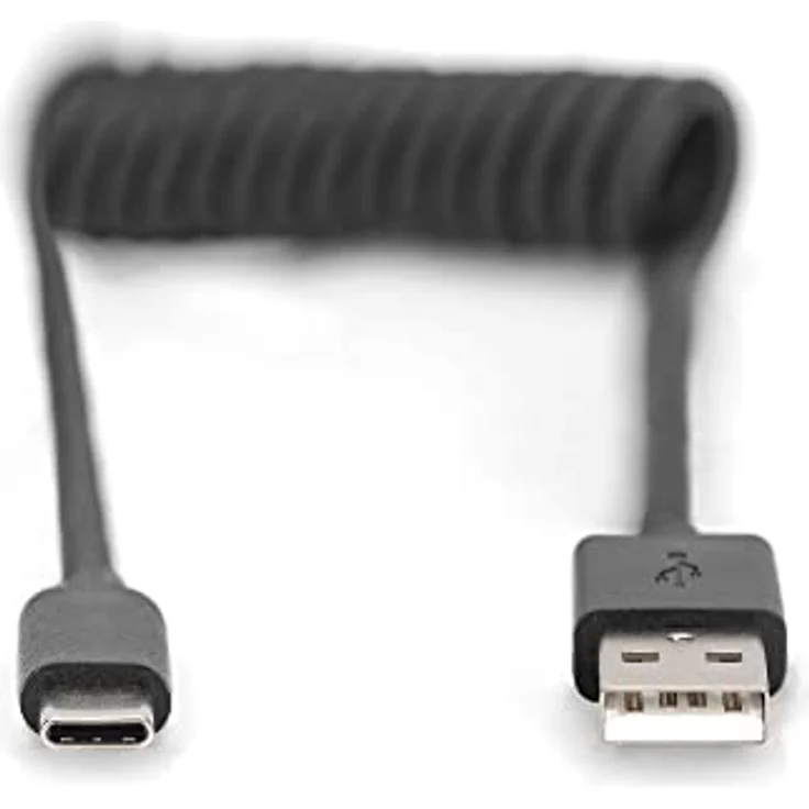 DIGITUS USB 2.0 Spiralkabel, USB-A auf USB-C, flexibel bis 1 m, schwarz, Datenrate bis 480 Mbit/s – Bild 5
