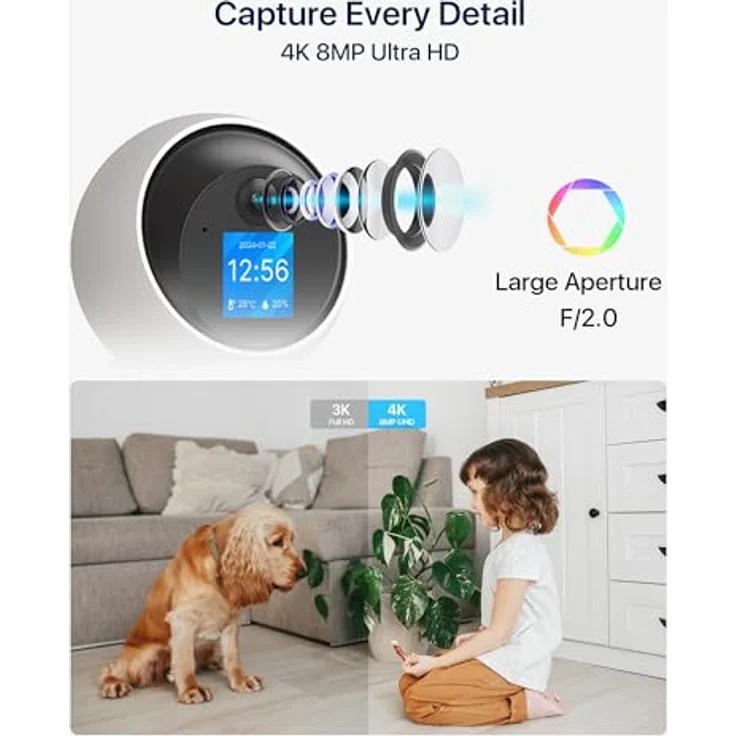 ZOSI 4K WLAN Überwachungskamera C519M mit 1,44" Monitor, 8MP Innen Kamera 360° schwenkbar, AI Personenerkennung, 2-Wege-Videoanruf, 2,4/5GHz WiFi – Bild 2