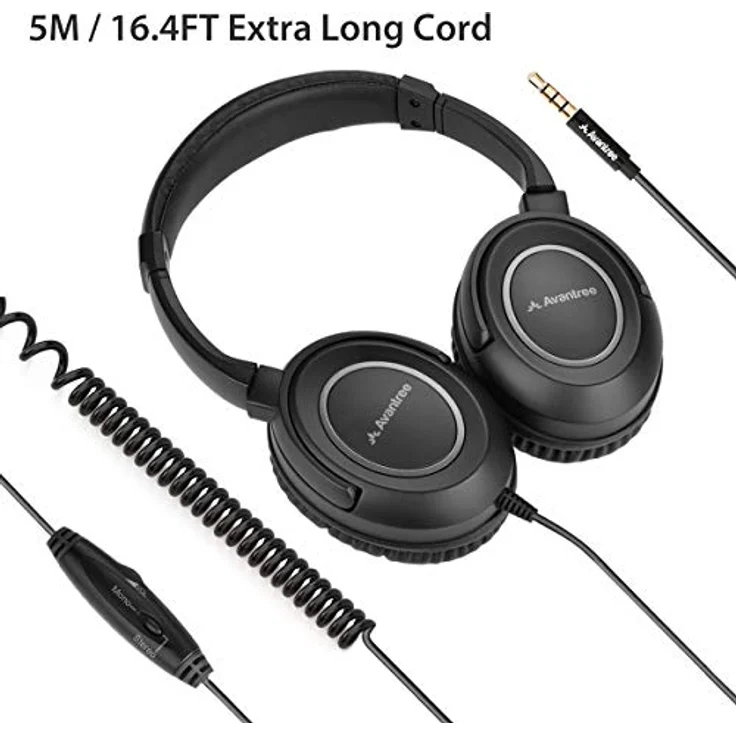 Avantree HF039 Over Ear TV Kopfhörer mit Langes Kabel (16.4 Fuß / 5M), HiFi Stereo Headset für Fernseher, mit Ohrmuscheln, 3.5mm Audio Output, mit Spiralenkabel und eingebauter Lautstärkeregelung – Bild 2