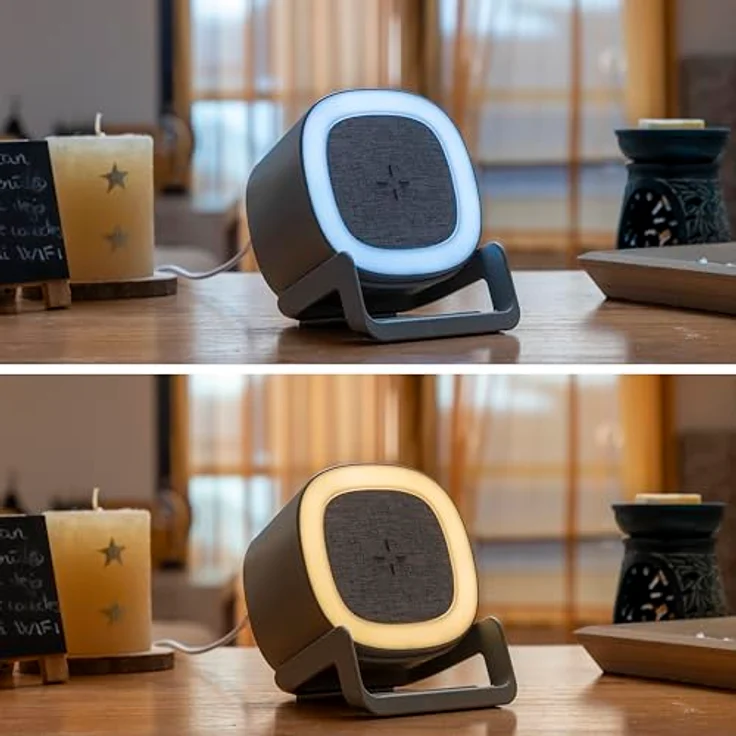 InnovaGoods 4 in 1 Kabelloses Ladegerät mit LED-Lampe, Bluetooth Lautsprecher, Induktionsladung 10W, Touch-Steuerung, rutschfest, Grau – Bild 2