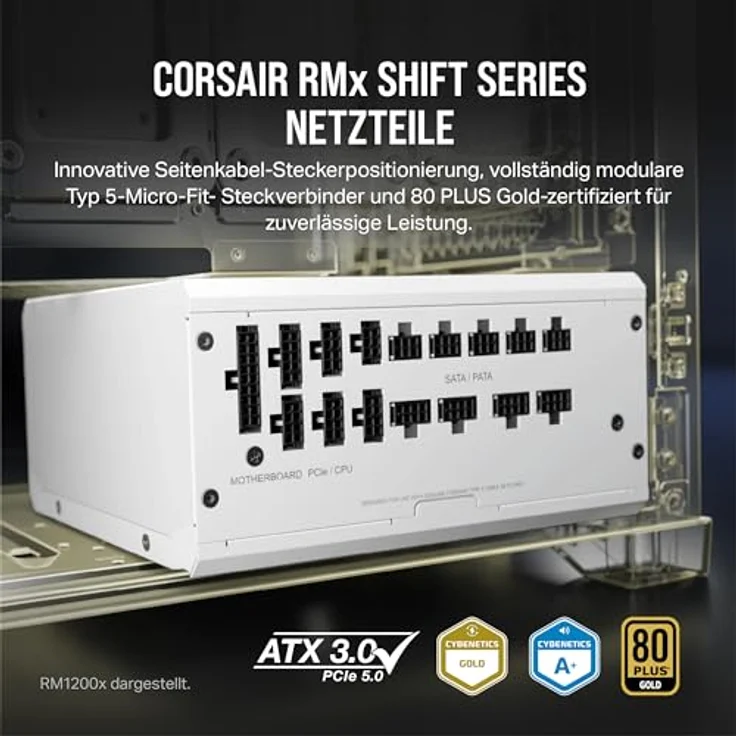 Corsair RM750x Shift Vollmodulares ATX-Netzteil - Modulare Seitenschnittstelle - ATX 3.0- & PCIe 5.0-kompatibel - Null-Drehzahl-Lüftermodus - 105°C-Kondensatoren - 80 Plus Gold-Effizienz - Weiß – Bild 2