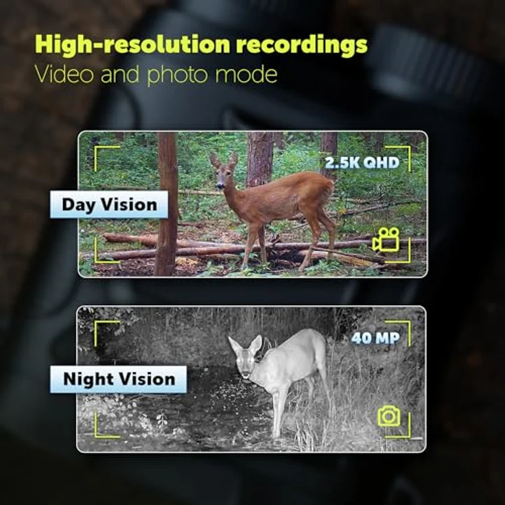DÖRR Jagdfernglas, 40MP Fotos, 2.5K QHD Videos, 8-facher Zoom, 300 Meter Reichweite, Infrarot-Nachtsicht, Speicherkarte erforderlich – Bild 2