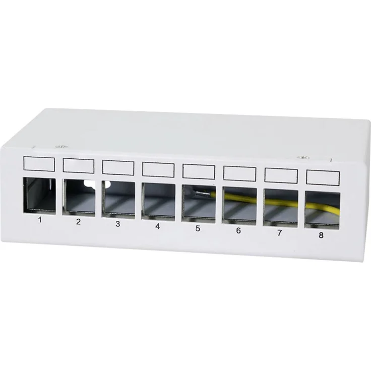 LogiLink NK4092 Patch-Panel CAT 6a, lichtgrau (RAL 7035), 10 Gbit/s, wand- und hutschienenmontierbar, werkzeuglose Keystone-Module