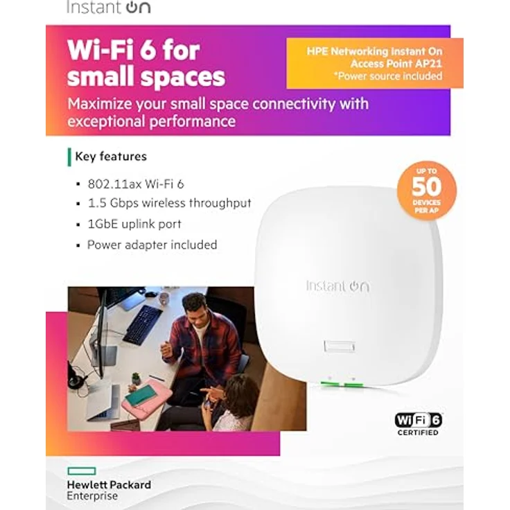 HPE Networking Instant On AP21, Dual-Radio Access Point für Innenräume, Wi-Fi 6, bis zu 50 Benutzer, Weiß, PoE – Bild 3