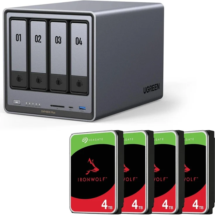 Ugreen NASync DXP4800 Plus, NAS mit SEAGATE Festplatte 16 TB (4 x 4 TB) für hohe Datensicherheit