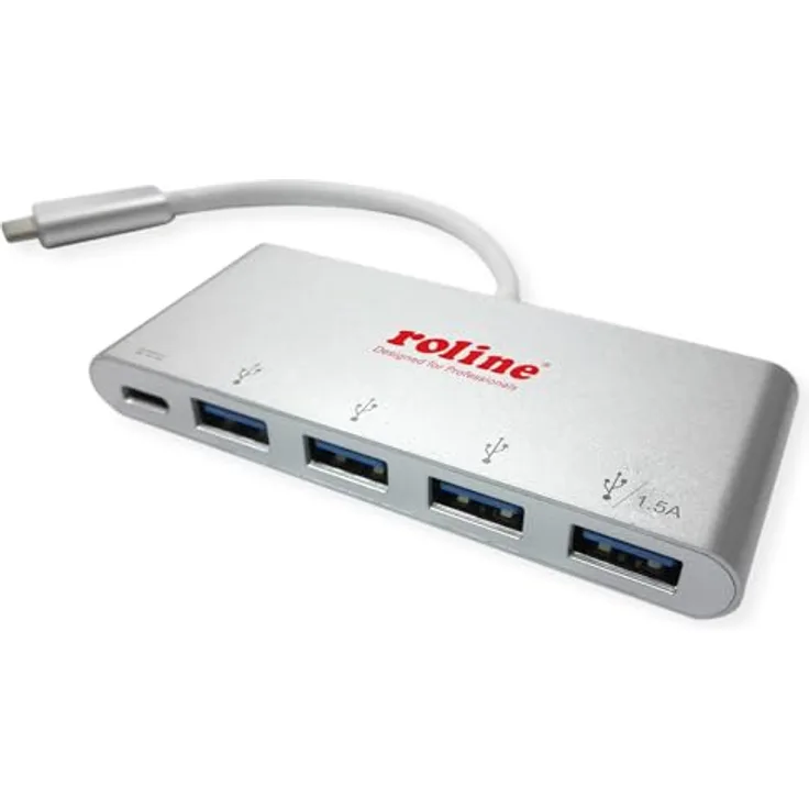 ROLINE USB 3.2 Gen 1 Hub, 4-fach, Typ C Anschluss mit 1 PD-Port für schnelle Lade- und Datentransferraten bis 5 Gbit/s