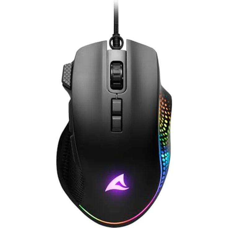 Sharkoon Shark Force 3, Gaming Maus mit 12.800 DPI Sensor und RGB-Beleuchtung, schwarz – Bild 1