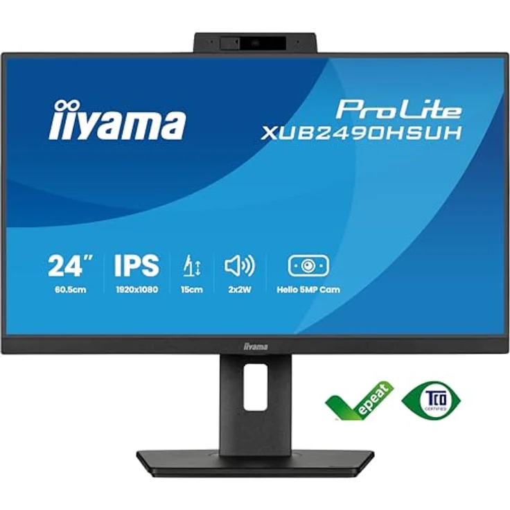 iiyama ProLite XUB2490HSUH-B2, 24’’ Desktop-Monitor mit integrierter Windows Hello Webcam, Mikrofon und IPS-Panel – Bild 2