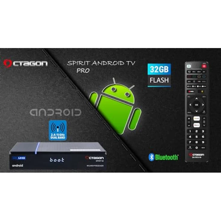 [Test SEHR GUT *] Octagon Spirit PRO 4K UHD Android TV Box, Dual Band WiFi WLAN, Bluetooth Fernbedienung, Sprachsteuerung, HDR10+, HLG, 2GB RAM & 32GB Flash, TV IP Receiver, Bluetooth 5.1 – Bild 3