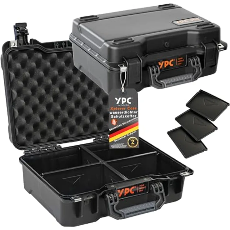 YPC Xplorer Case M – 40cm x 33cm x 16,5cm Outdoor Case, Sortierkoffer wasserdicht, Kamera Koffer Hardcase, Transportkoffer für Ausrüstung, Stapelbar