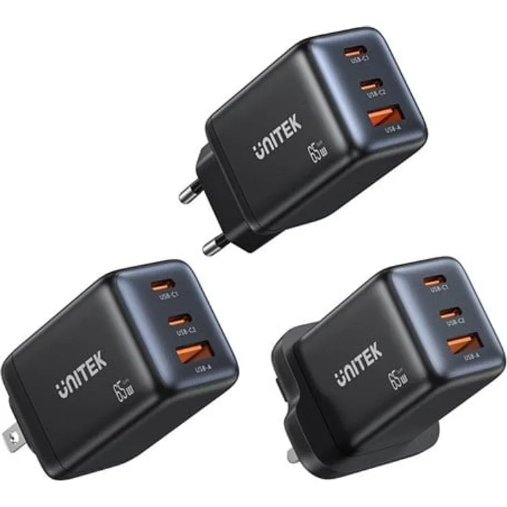 Unitek Zeno Power Adapter, 65W Netzteil mit 2 x USB-C Anschlüssen und Fast Charge, Schwarz